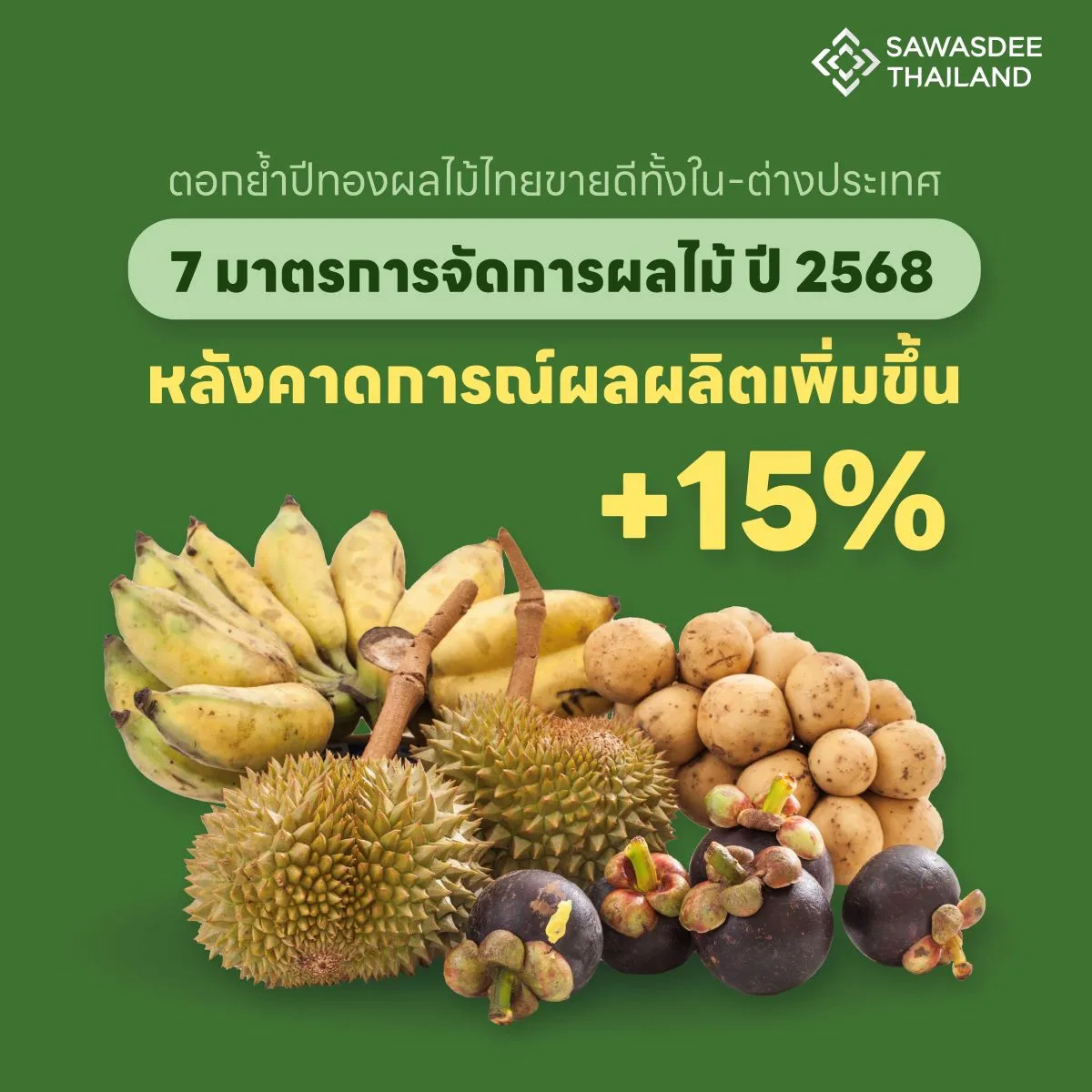 ตอกย้ำปีทองผลไม้ไทยขายดีทั้งใน-ต่างประเทศ  7 มาตรการจัดการผลไม้ ปี 2568  หลังคาดการณ์ผลผลิตเพิ่มขึ้น 15%