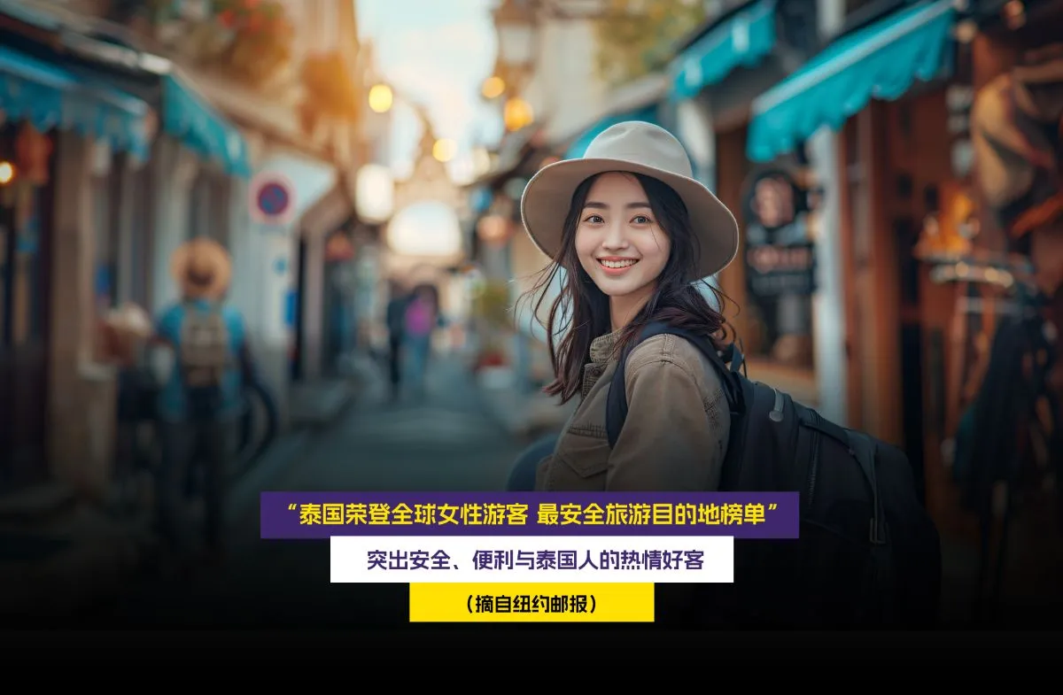 “泰国荣登全球女性游客 最安全旅游目的地榜单” 突出安全、便利与泰国人的热情好客（摘自纽约邮报）