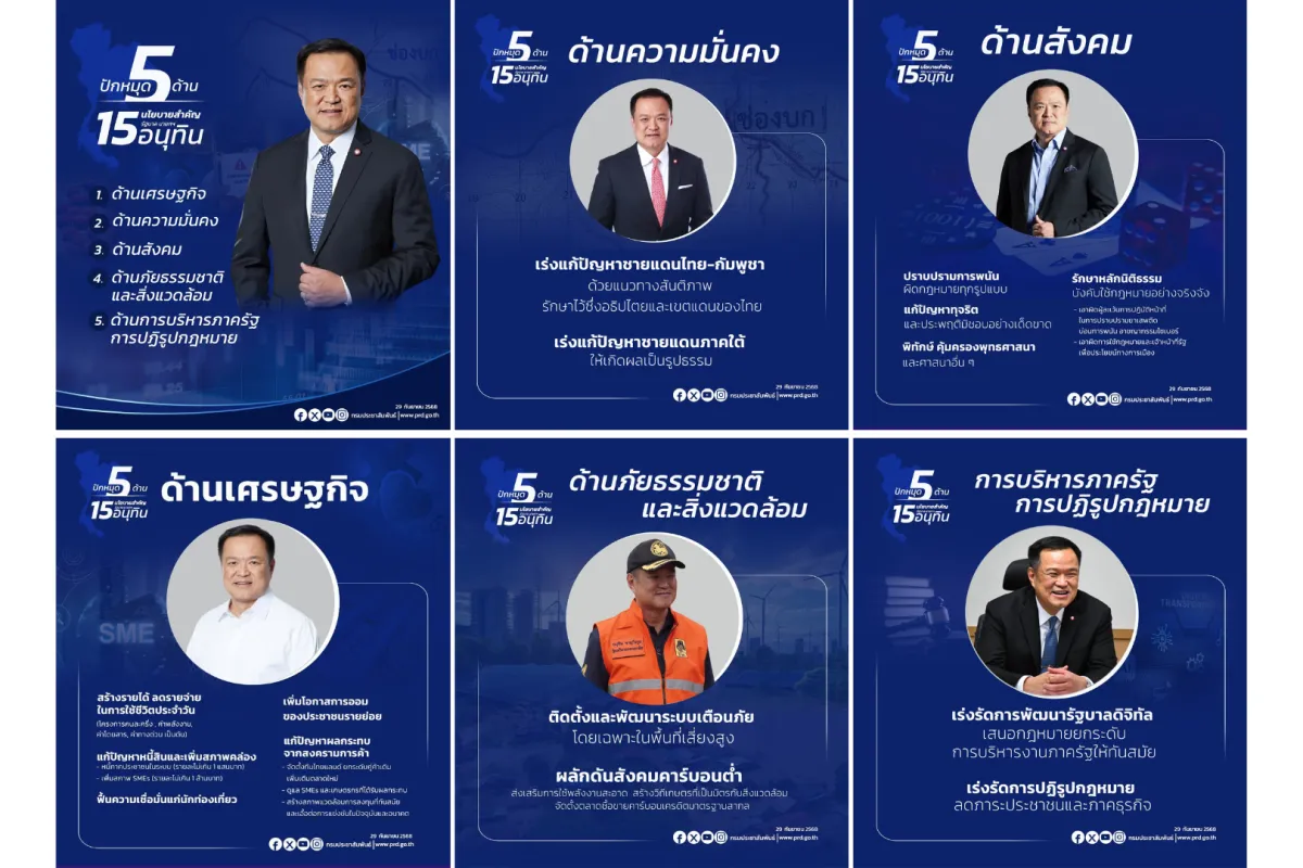 5 ด้าน 15 นโยบายสำคัญ "รัฐบาลนายกฯอนุทิน" ที่ได้แถลงต่อที่ประชุมรัฐสภา 29 ก.ย. 2568