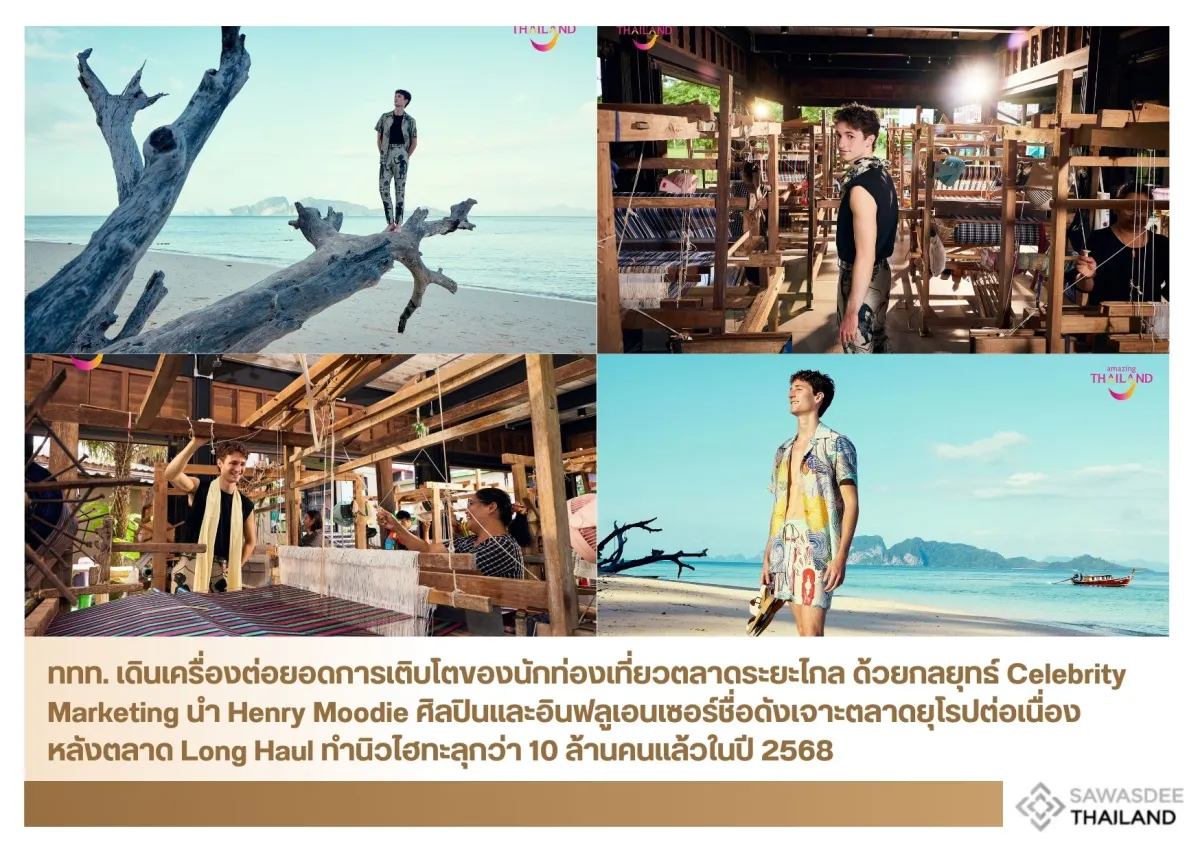 ททท. เดินเครื่องต่อยอดการเติบโตของนักท่องเที่ยวตลาดระยะไกล ด้วยกลยุทธ์ Celebrity Marketing นำ Henry Moodie ศิลปินและอินฟลูเอนเซอร์ชื่อดังเจาะตลาดยุโรปต่อเนื่อง หลังตลาด Long Haul ทำนิวไฮทะลุกว่า 10 ล้านคนแล้วในปี 2568