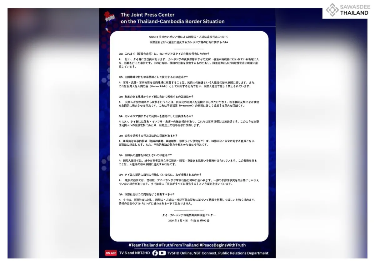 Q&A:8項目カンボジア側による国際法・人道法違反行為について 国際法および人道法に違反するカンボジア側の行為に関するQ&A