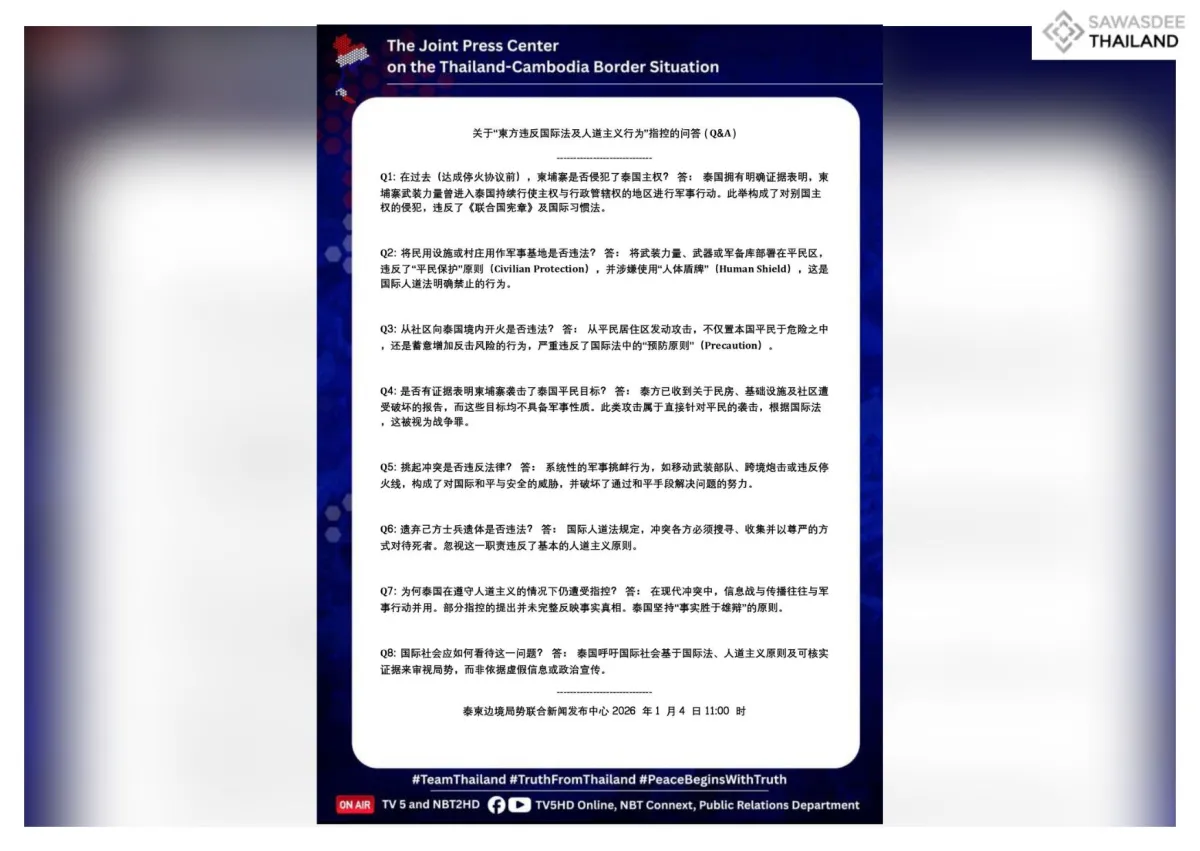 关于“柬方违反国际法及人道主义行为“指控的问答(Q&A)