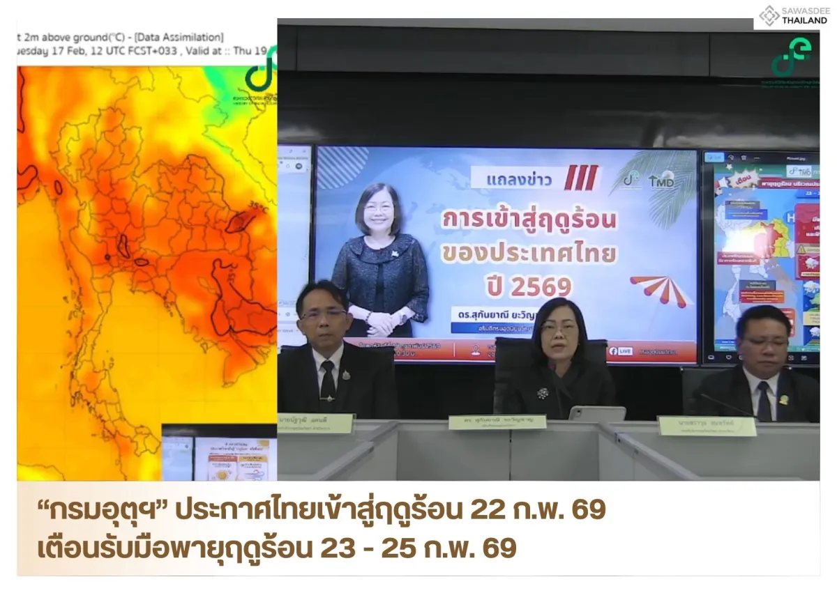 “กรมอุตุฯ” ประกาศไทยเข้าสู่ฤดูร้อน 22 ก.พ. 69 เตือนรับมือพายุฤดูร้อน 23 - 25 ก.พ. 69