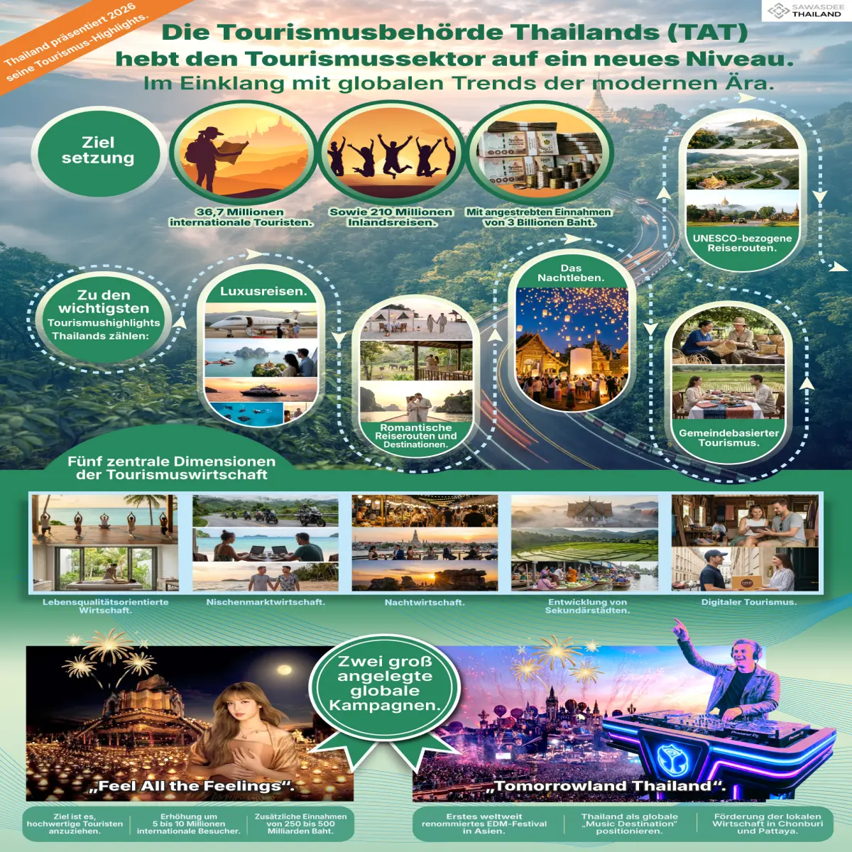 Die Tourismusbehörde Thailands (TAT) hebt den Tourismussektor auf ein neues Niveau. Im Einklang mit globalen Trends der modernen Ära.