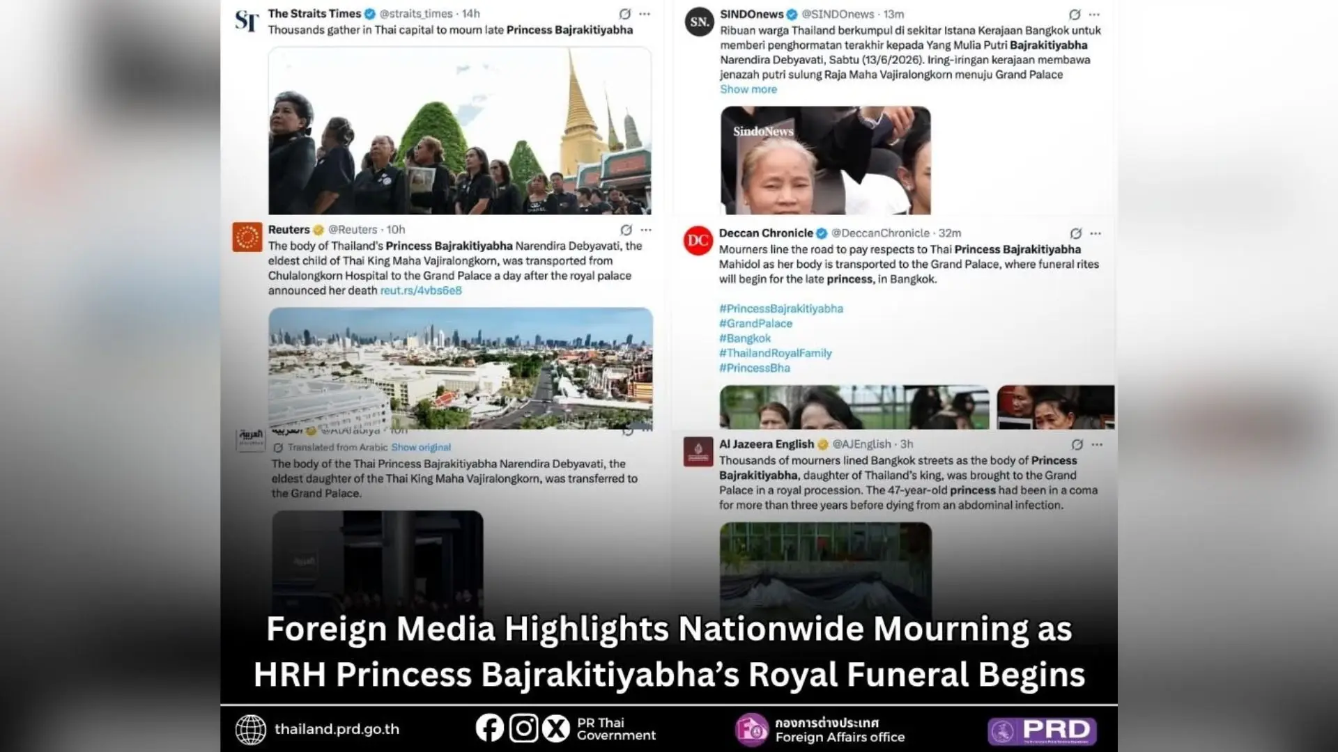 Foreign Media Highlights Nationwide Mourning as HRH Princess Bajrakitiyabha’s Royal Funeral Begins