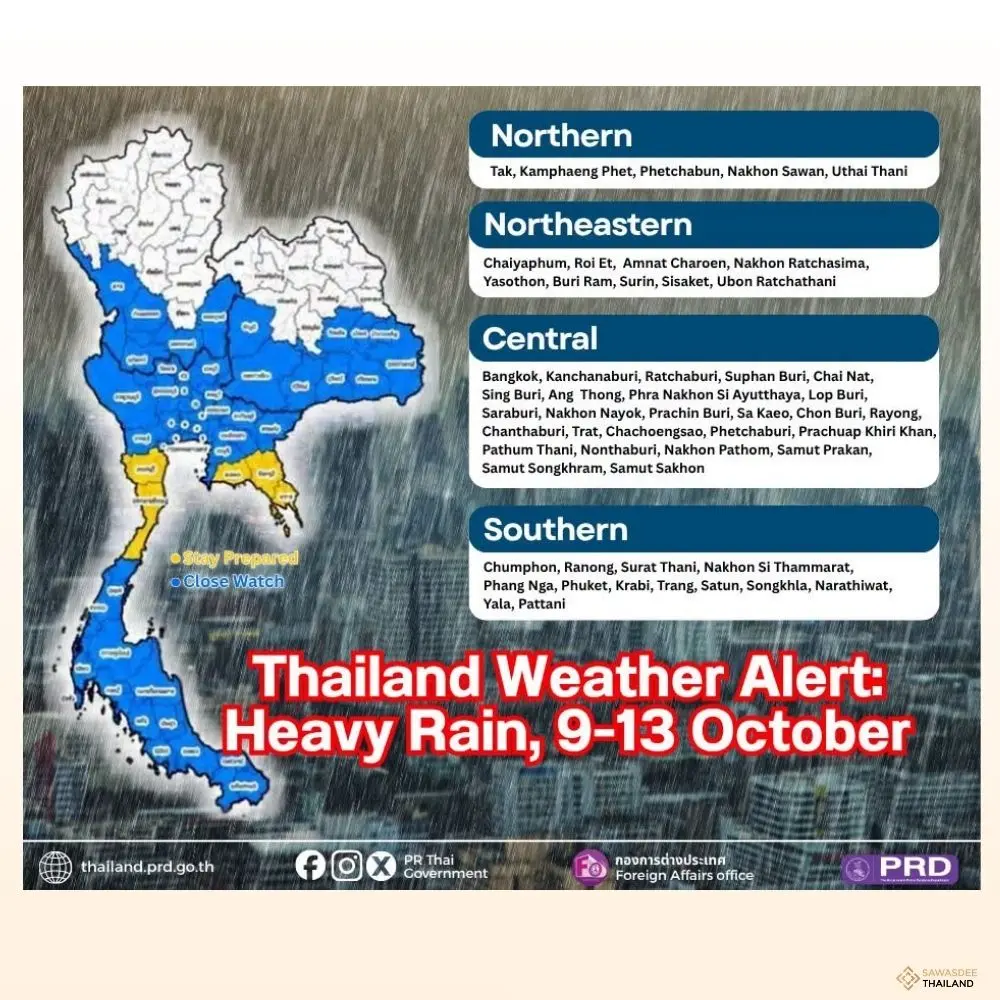Thailand Weather Alert: Heavy Rain, 9-13 October